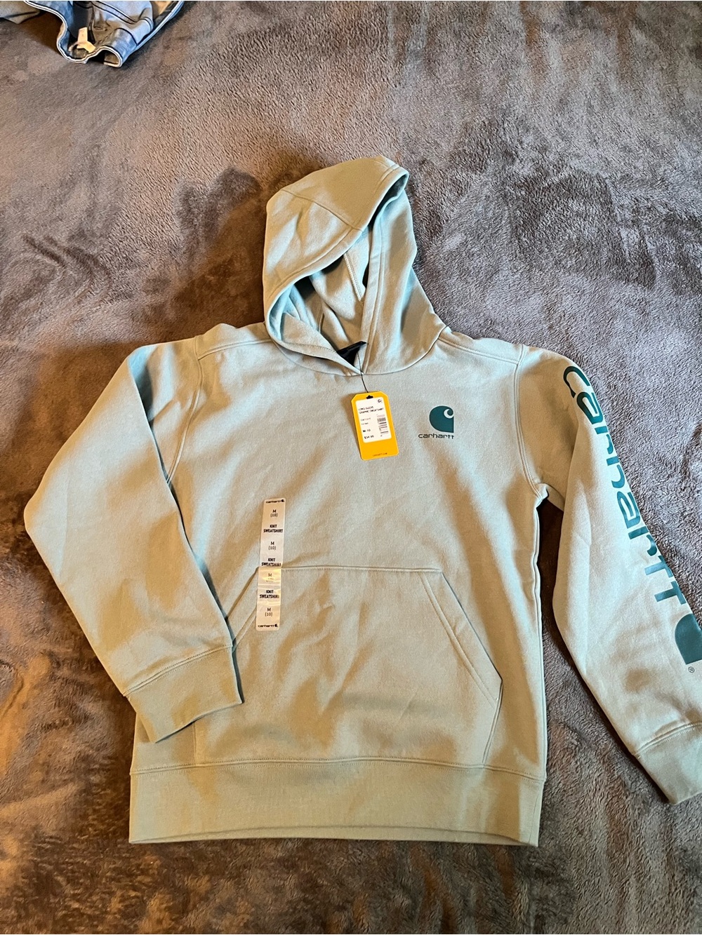 Carhartt Girls light green/teal Hooded Sweatshirt Medium NWT